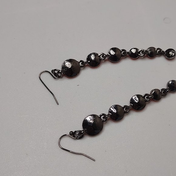 Long Red Glass And Dark Silver Tone Metal Dangle Earrings - Picture 11 of 12